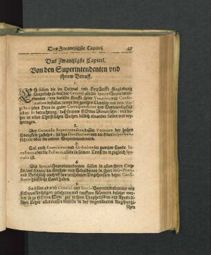 Das Zwanzigste Capitel. Von den Superintendenten und ihrem Beruff.