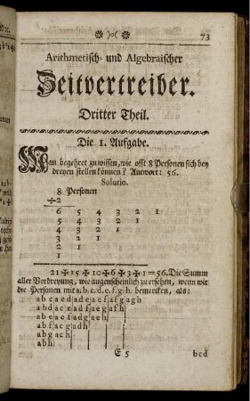 Arithmetisch- und Algebraischer Zeitvertreiber. Dritter Theil.