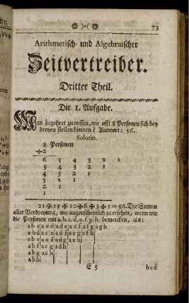 Arithmetisch- und Algebraischer Zeitvertreiber. Dritter Theil.