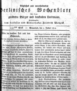 287stes Stueck, Sonnabend, den 2.Julius 1814