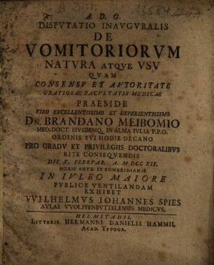 Disputatio Inauguralis De Vomitoriorum Natura Atque Usu