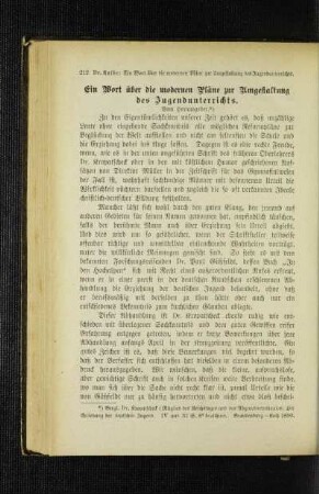 ¬Ein¬ Wort über die modernen Pläne zur Umgestaltung des Jugendunterrichts