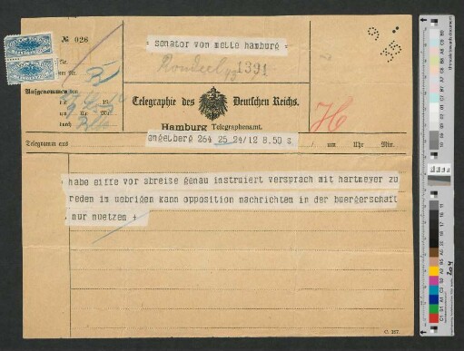 Telegramm an Werner von Melle