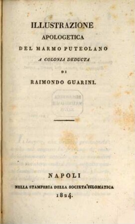 Illustrazione apologetica del marmo puteolano a Colonia deducta