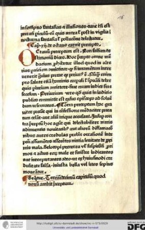 Octavum preceptum est Non falsum testimonium dices. Hoc preceptum omne mendacium prohibetur illud quod in alterius perniciem committitur...
