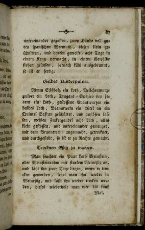 Trocknen Eßig zu machen.