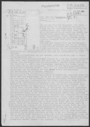 Tüngental: Visitationsbericht mit Pfarrbericht 1960