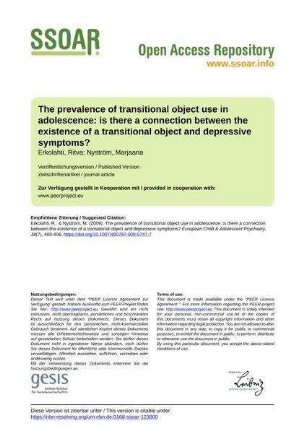 The prevalence of transitional object use in adolescence: is there a connection between the existence of a transitional object and depressive symptoms?