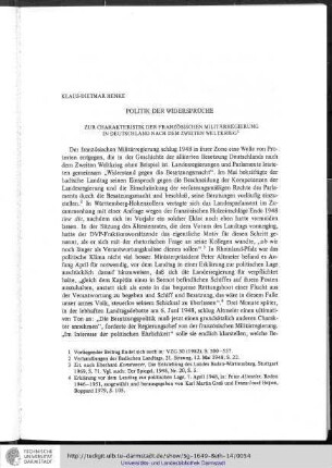 Klaus-Dietmar Henke - Politik der Widersprüche. Zur Charakteristik der französischen Militärregierung in Deutschland nach dem Zweiten Weltkrieg