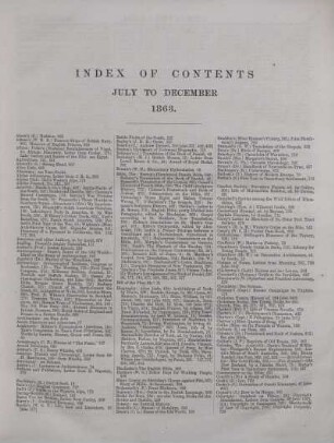 INDEX OF CONTENTS JULY TO DECEMBER 1863.