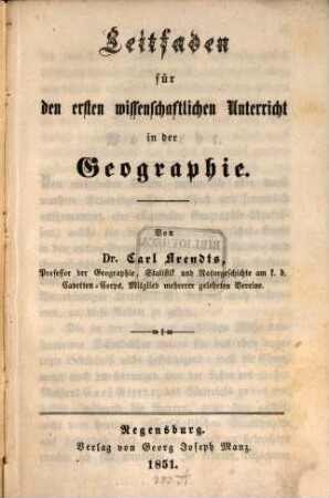 Leitfaden für den ersten wissenschaftlichen Unterricht in der Geographie