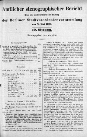 Sitzung 19, 8. Mai 1931