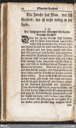 §. 56. Da hingegen der Mangel der Liebe verzagt machet
