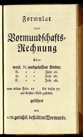 Formular einer Vormundschaftsrechnung.