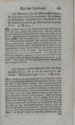 Antwort auf das Bedenken über die Gaßnerischen Curen, die er mit den Acatholicis vornimmt.