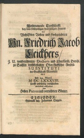 Wohlmeinende Trostschrifft