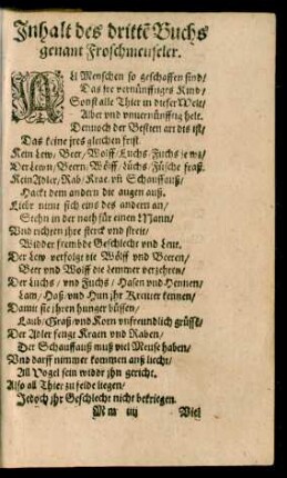 Inhalt des dritten Buchs genant Froschmeuseler.