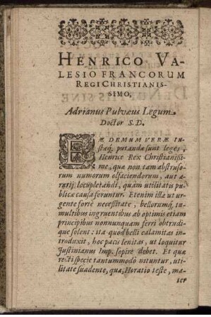 Henrico Valesio Francorum Regi Christianissimo, [...].