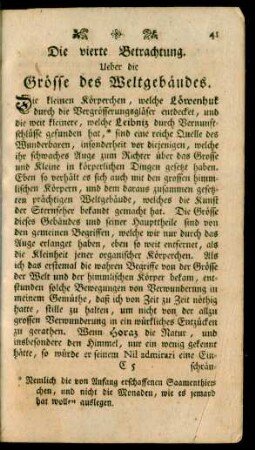 Die vierte Betrachtung. Ueber die Grösse des Weltgebäudes