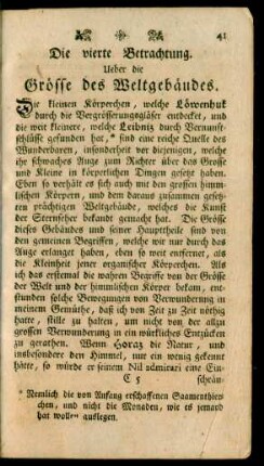 Die vierte Betrachtung. Ueber die Grösse des Weltgebäudes