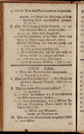 XXVII. Tabell. Von den Sacramenten insgemein. - Fragen über die 27te Tabell.