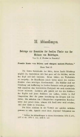 Beiträge zur Kenntniss der fossilen Fische aus der Molasse von Baltringen. Fossilen Reste von Stören und einigen anderen Fischen