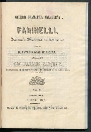Farinelli : zarzuela histórica en tres actos