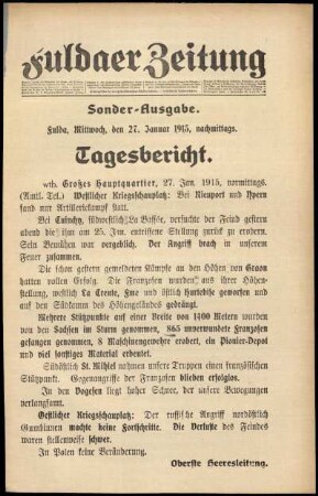Erste Ausgabe vom Freitag, den 29. Januar 1915.