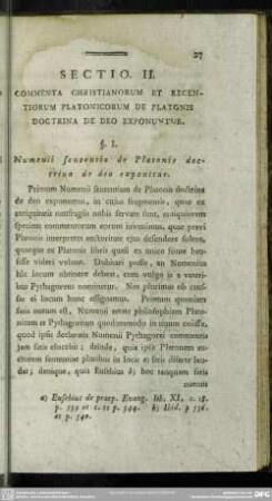 Sectio II. Commenta Christianorum Et Recentiorum Platonicorum De Platonis Doctrina De Deo Exponuntur