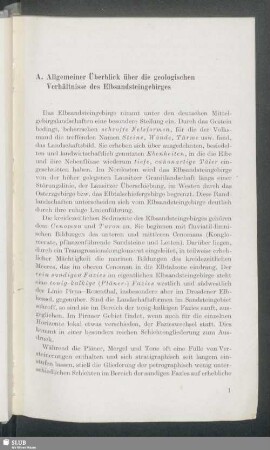 A. Allgemeiner Überblick über die geologischen Verhältnisse des Elbsandsteingebirges