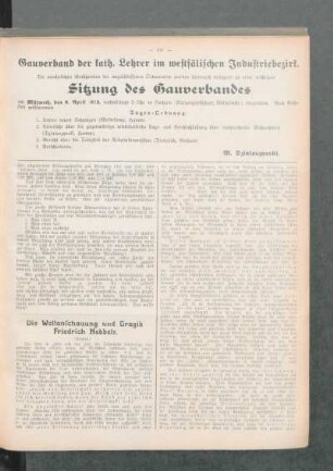 Gauverband der kath. Lehrer im westfälischen Industriebezirk : [Tagesordnung der Sitzung am Mittwoch, den 9. April 1913]
