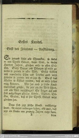 Erstes Kapitel. Geist des Zeitalters - Aufklärung