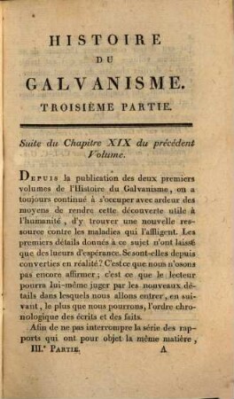 Histoire du Galvanisme; et analyse des différens ouvrages publiés sur cette découverte, depuis son origine jusqu'à ce jour. 3