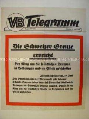 Maueranschlag des "Völkischen Beobachters": "Die Schweizer Grenze erreicht"
