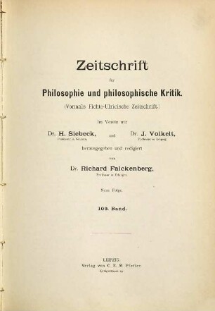 Zeitschrift für Philosophie und philosophische Kritik. 109. 1896