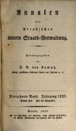 Annalen der preußischen innern Staats-Verwaltung. 13, 3/4. 1829