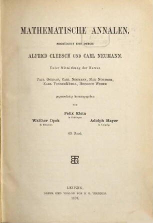 Mathematische Annalen. 49. 1897