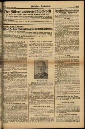 Zweite Ausgabe vom Mittwoch, den 19. April 1939.