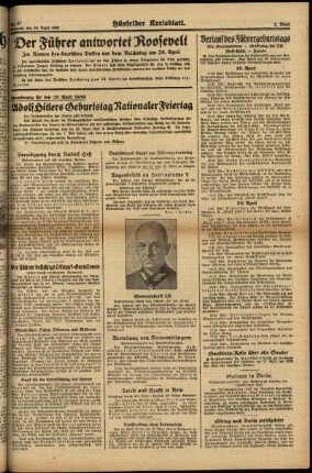 Zweite Ausgabe vom Mittwoch, den 19. April 1939.