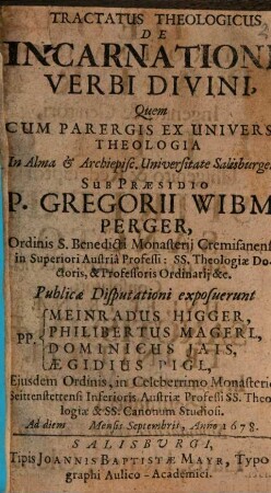 Tractatus Theologicus De Incarnatione Verbi Divini