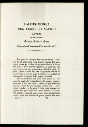 Paleontologia Del Regno Di Napoli Lavoro Del Socio Residente
