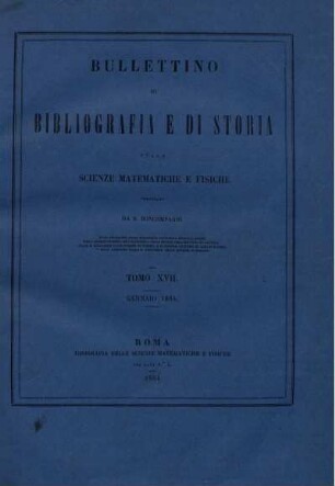Tomo XVII. Gennaio 1884.