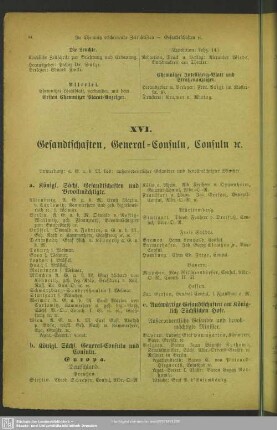 XVI. Gesandtschaften, General-Consuln, Consuln etc.
