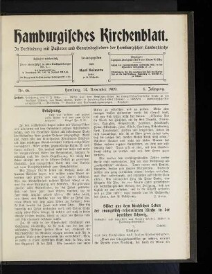Nr. 46. Hamburg, 14. November 1909. 6. Jahrgang.