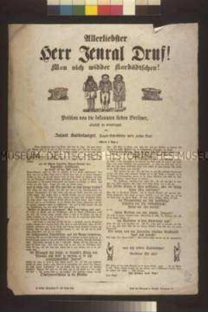 Satirisches Flugblatt: Allerliebster Jenral Druf (Aujust Buddelmeyer); undatiert