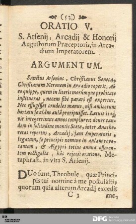 Oratio V. S. Arsenii, Arcadii &Honorii Augustorum Praeceptoris, in Arcadium Imperatorem.