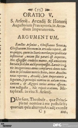 Oratio V. S. Arsenii, Arcadii &Honorii Augustorum Praeceptoris, in Arcadium Imperatorem.