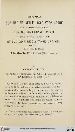 Sér. 5: Note sur une nouvelle inscription arabe de Constantine, sur des inscriptions latines récemment découvertes à Oudjel (Uzelis) et sur deux inscriptions latines inédites de la région du Khroub et de Mechta-l'Ahnacher (Bou-Nouara)