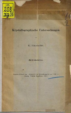Krystallographische Untersuchungen : Mit 48 Holzschnitten. (Aus der Zeitschrift Krystallographie Bd. VII. 1882.), 2