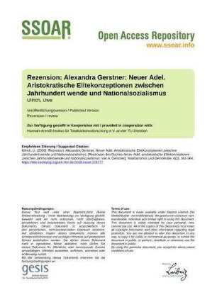 Rezension: Alexandra Gerstner: Neuer Adel. Aristokratische Elitekonzeptionen zwischen Jahrhundert wende und Nationalsozialismus
